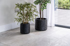 Set of 2 Modern Black Textured Composite Wave Pots
