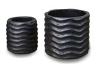 Set of 2 Modern Black Textured Composite Wave Pots - Home Furniture Interiors