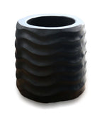Set of 2 Modern Black Textured Composite Wave Pots - Home Furniture Interiors