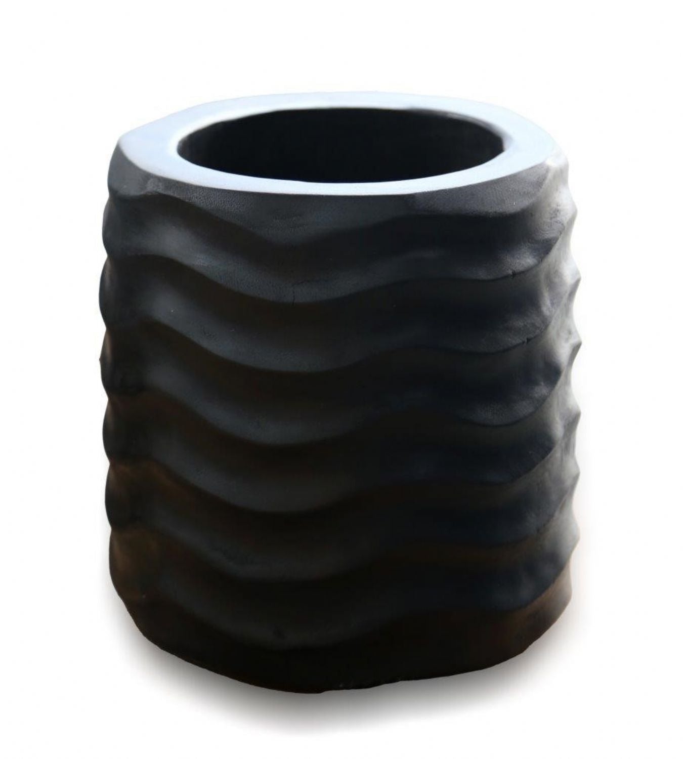 Set of 2 Modern Black Textured Composite Wave Pots - Home Furniture Interiors