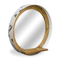 Distressed White Recycled Drum Round Mirror with Mango Wood Shelf