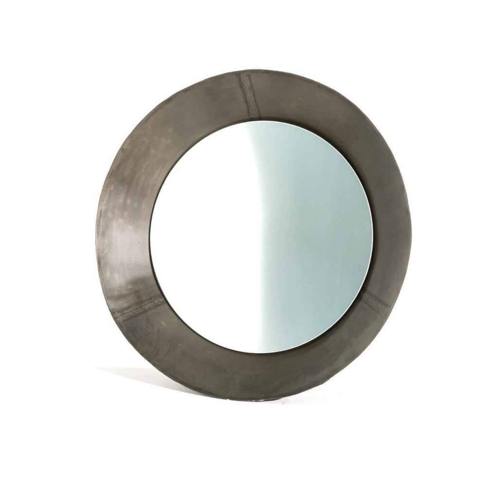 Contemporary Round Metal Framed Wall Mirror with Sculpted Edge