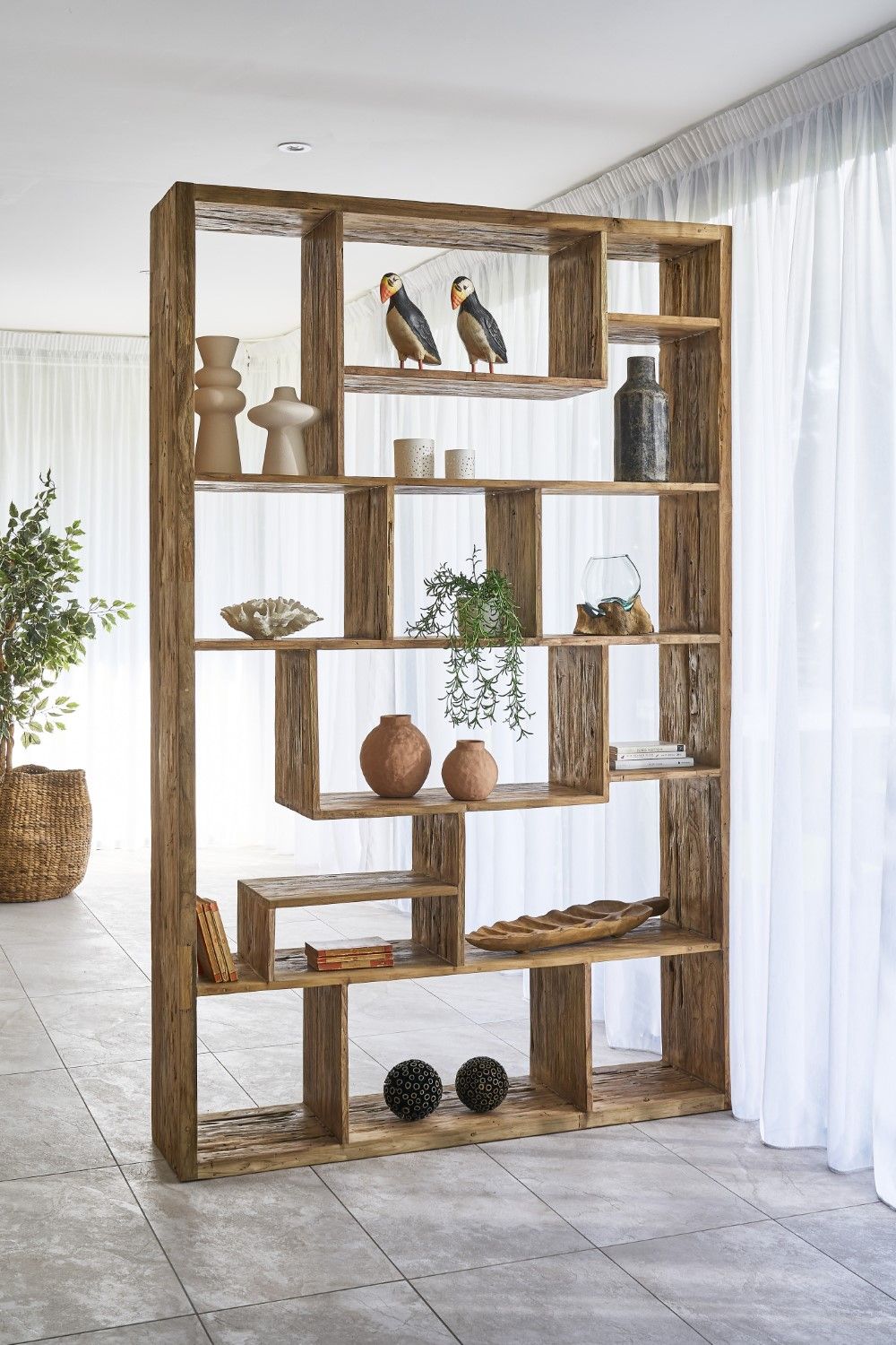 Modern Rustic Reclaimed Wood Large Room Divider Display Unit