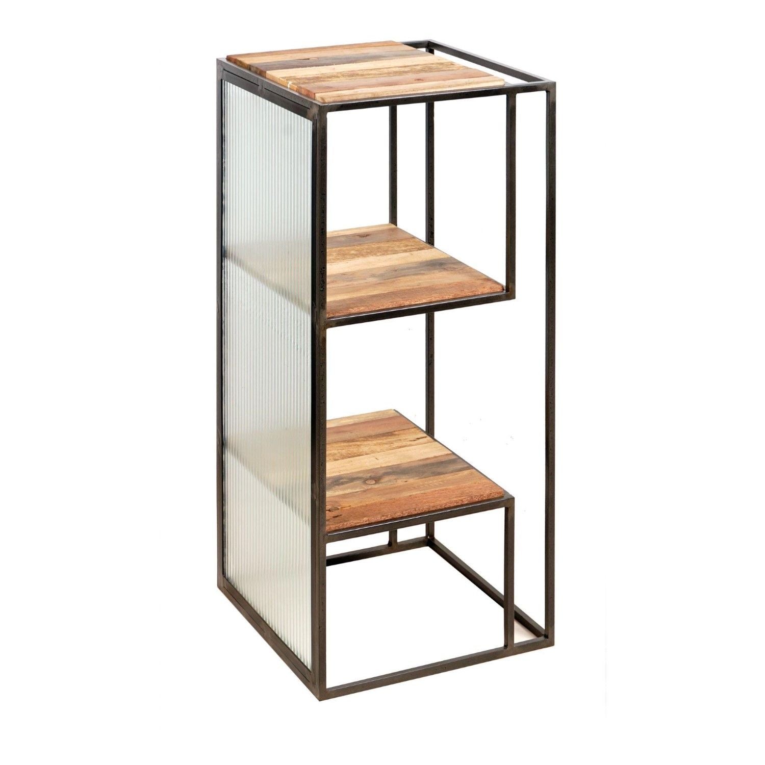 Industrial Recycled Wood and Metal Frame Small Shelf Unit - Home Furniture Interiors