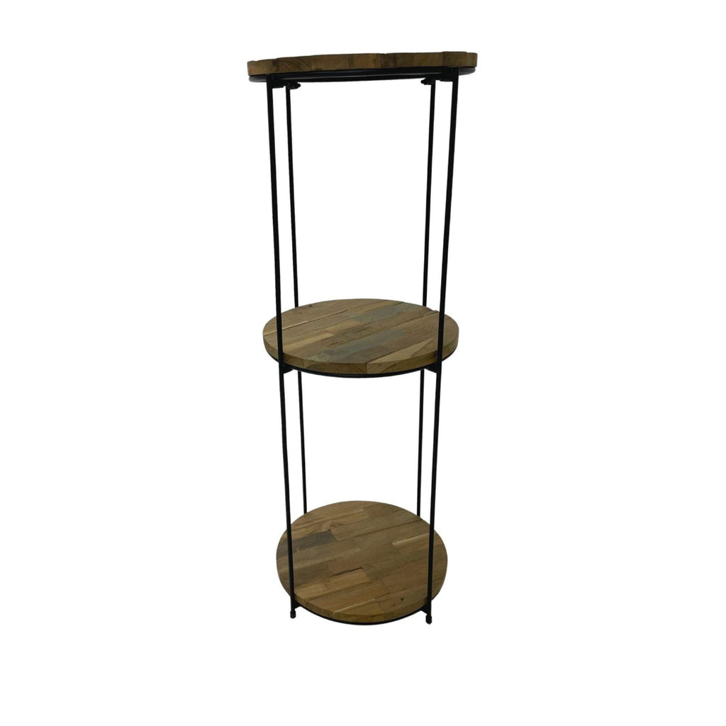 Industrial Recycled Wood and Metal Round 3 Tier Shelving Unit