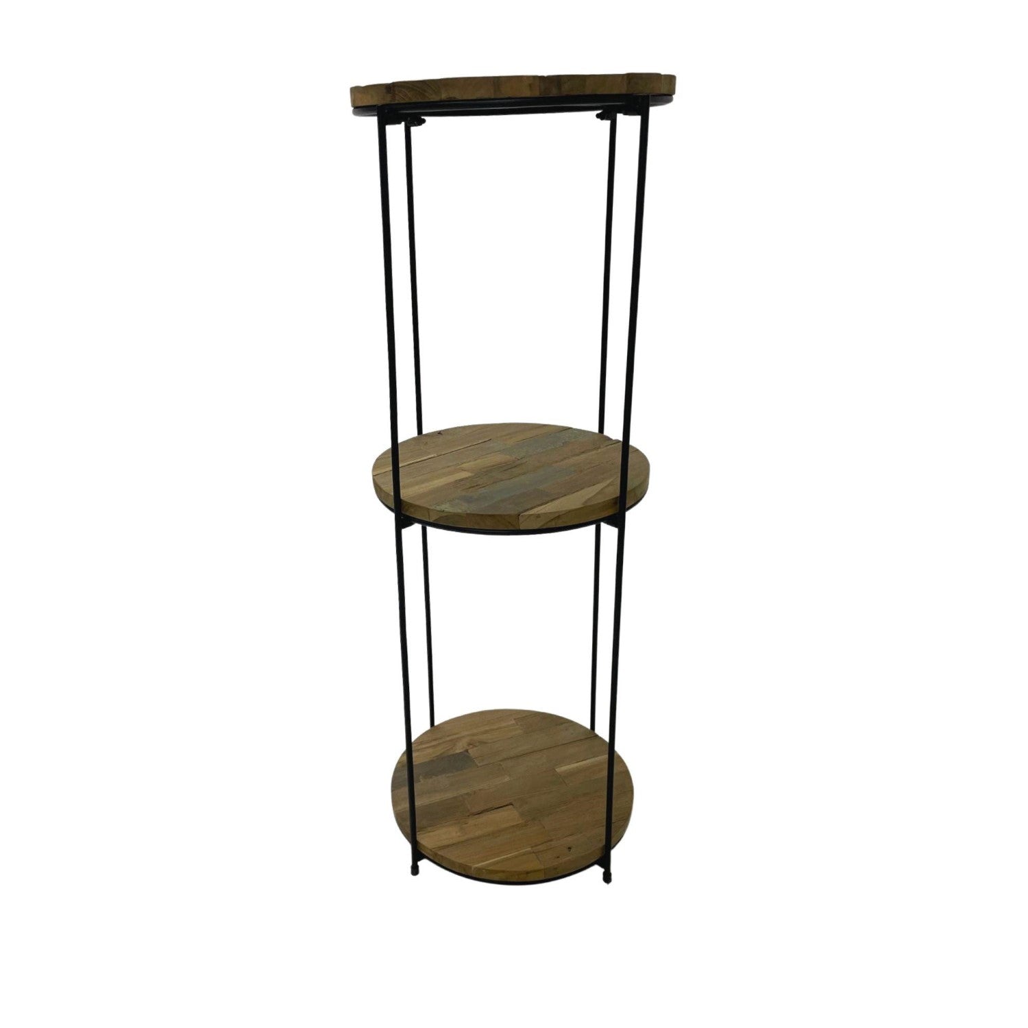 Industrial Recycled Wood and Metal Round 3 Tier Shelving Unit