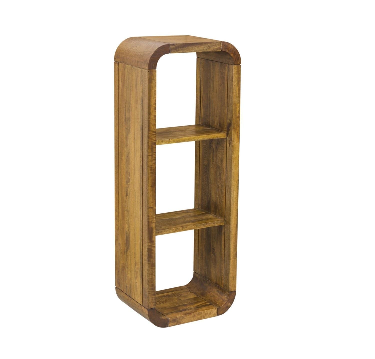 Modern Solid Mango Wood 3 Tier Shelving Unit with Rounded Corners