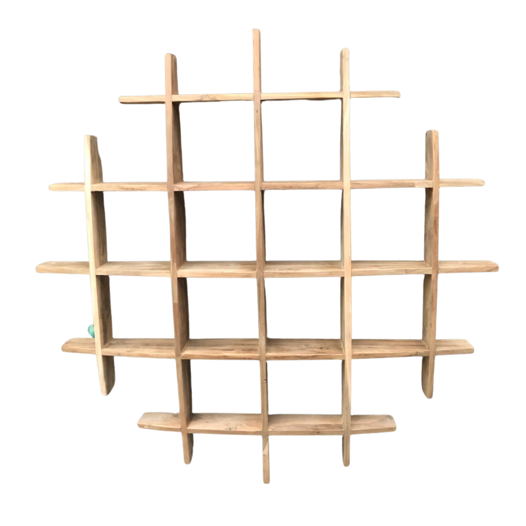 Natural Teak Wood Square Wall Rack with Multi Cubed Display Shelves