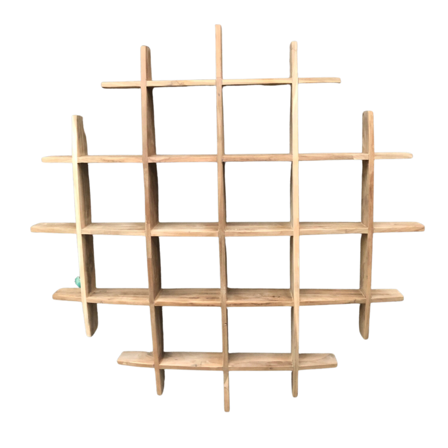 Natural Teak Wood Square Wall Rack with Multi Cubed Display Shelves