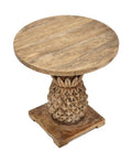Artisan Round Mindi Wood Lamp Table with Carved Pineapple Pedestal