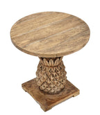 Artisan Round Mindi Wood Lamp Table with Carved Pineapple Pedestal