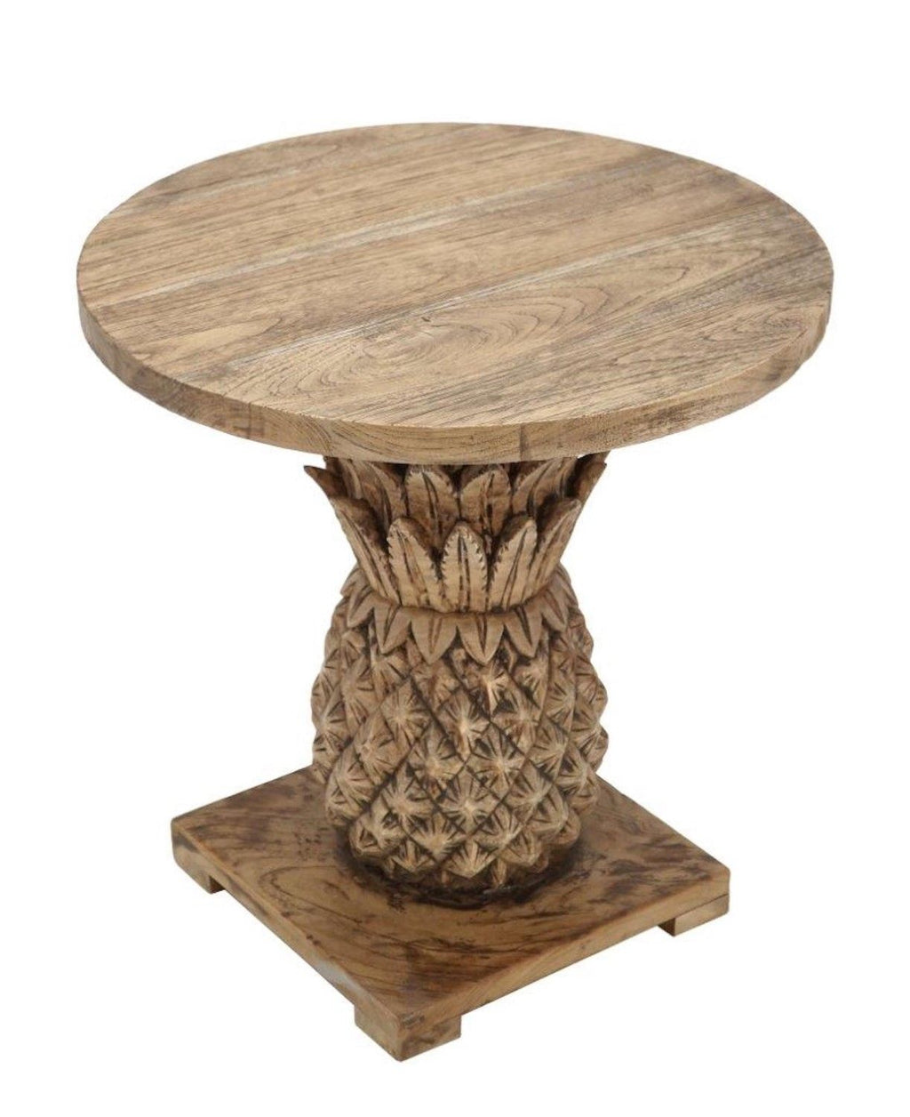 Artisan Round Mindi Wood Lamp Table with Carved Pineapple Pedestal - Home Furniture Interiors