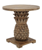 Artisan Round Mindi Wood Lamp Table with Carved Pineapple Pedestal - Home Furniture Interiors