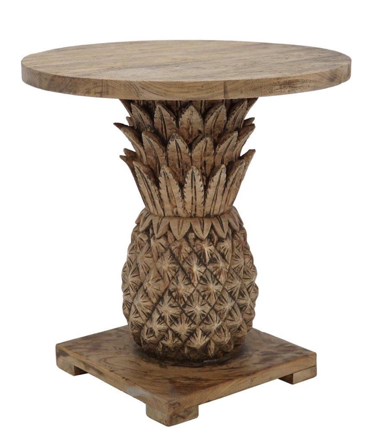 Artisan Round Mindi Wood Lamp Table with Carved Pineapple Pedestal - Home Furniture Interiors