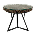 Boho Chic Round Driftwood Glass Top Lamp Table with Steel Base