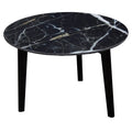 Modern Black Marble Print Round Large Side Lamp Table with Mindi Wood Base