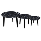 Modern Black Marble Print Round Large Side Lamp Table with Mindi Wood Base - Home Furniture Interiors