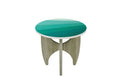 Modern Blue Resin Top Round Lamp Table with Mindi Wood Batwing Base