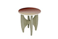 Modern Pink Resin Top Round Lamp Table with Mindi Wood Batwing Base