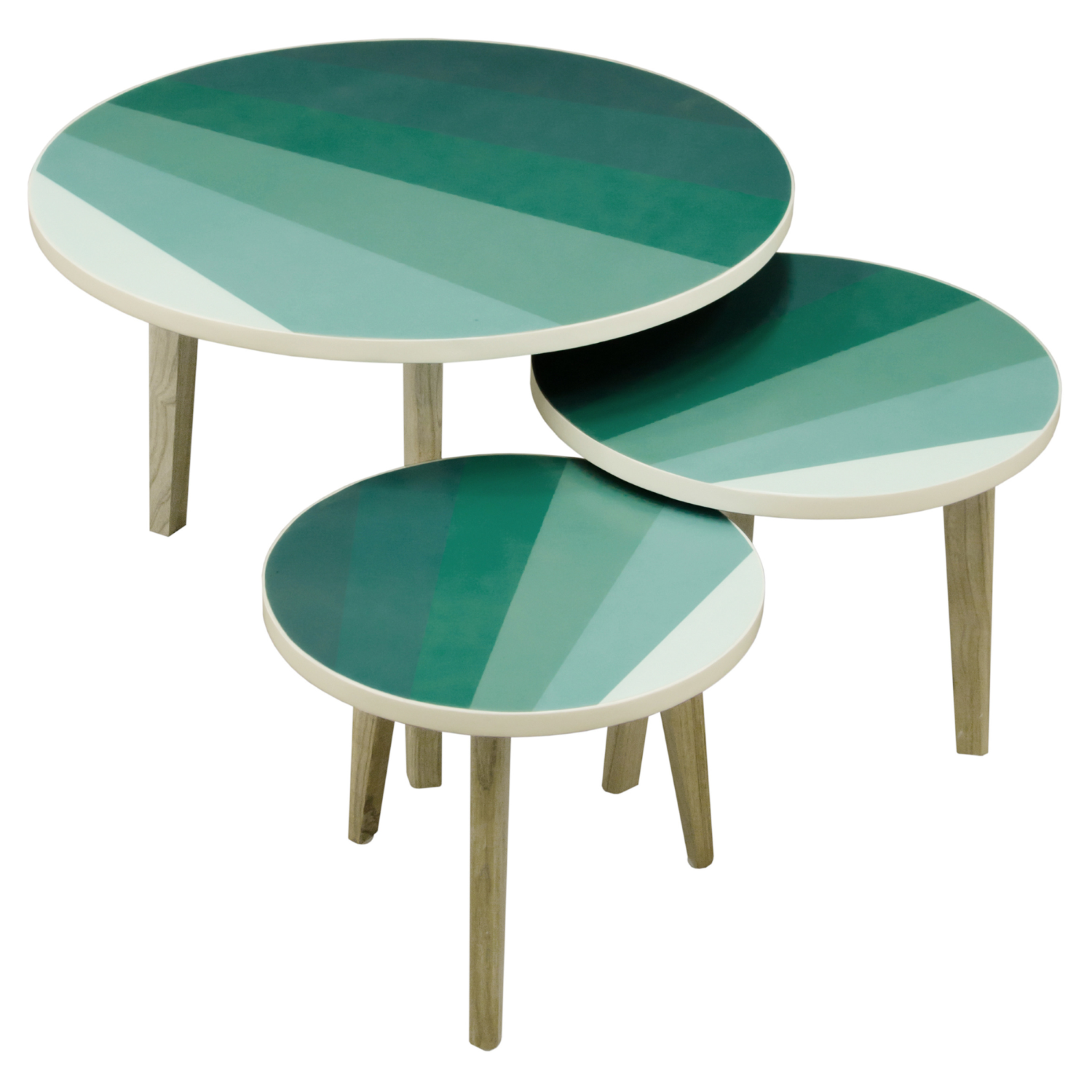 Modern Resin Top Round Blue Large Side Lamp Table with Mindi Wood Base
