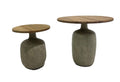 Modern Round Wood and Putty Finish Side Table with Grey Sculpted Base