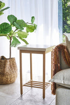 Modern Wood White Square Top Side Lamp Table with Lower Rack