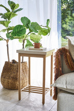 Modern Wood White Square Top Side Lamp Table with Lower Rack - Home Furniture Interiors