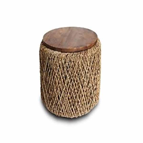 Natural Banana Rope Round Lamp Table with Mindi Wood Top