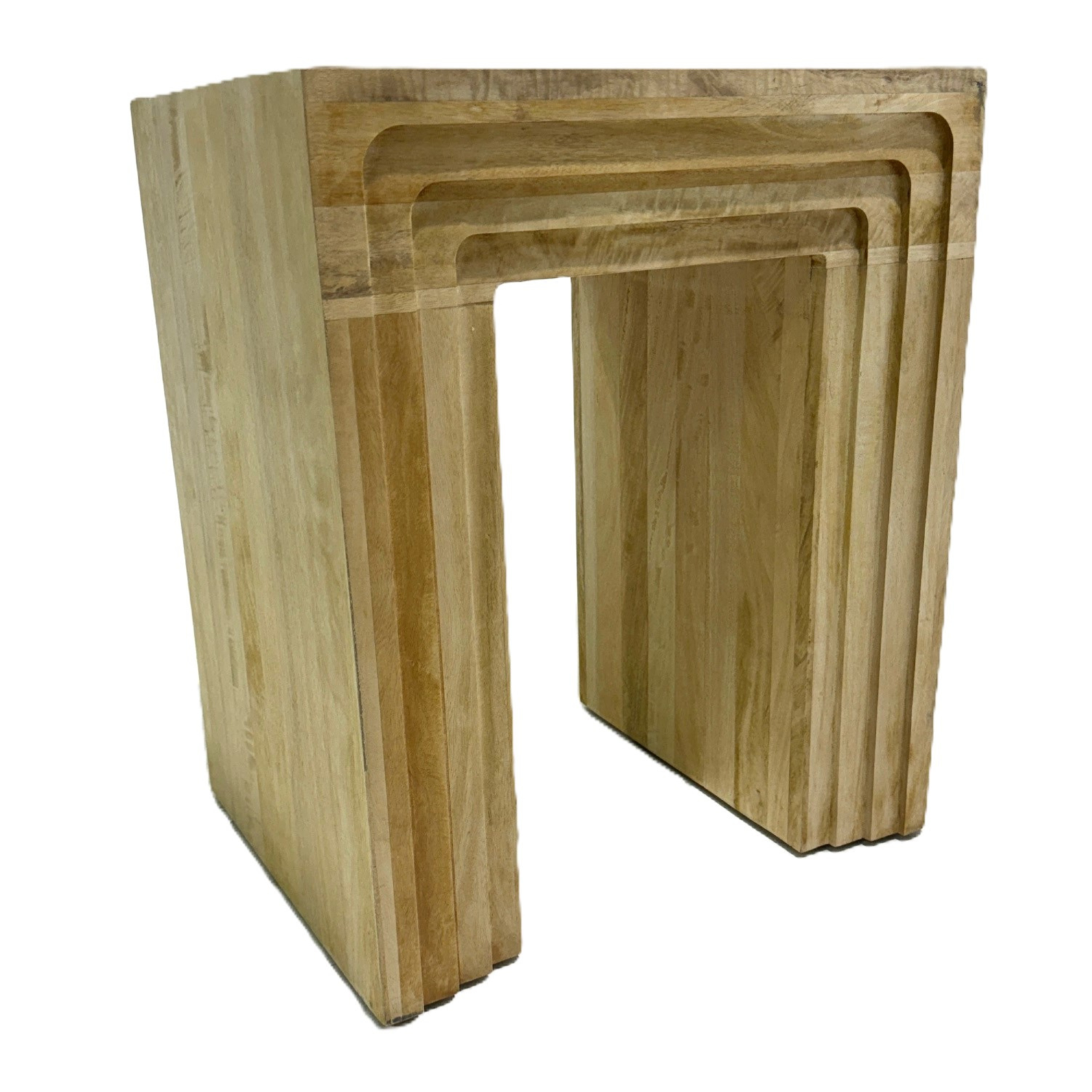 Natural Mango Wood Sculpted Lamp Table with Layered Block Design - Home Furniture Interiors