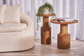Natural Teak Wood High Side Table with Cylindrical Pedestal Base - Home Furniture Interiors
