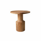Natural Teak Wood Low Side Table with Rounded Pedestal Base