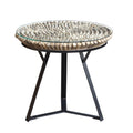 Round Driftwood and Glass Lamp Table with Black Steel Base