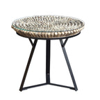 Round Driftwood and Glass Lamp Table with Black Steel Base
