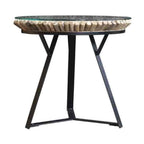 Round Driftwood and Glass Lamp Table with Black Steel Base - Home Furniture Interiors