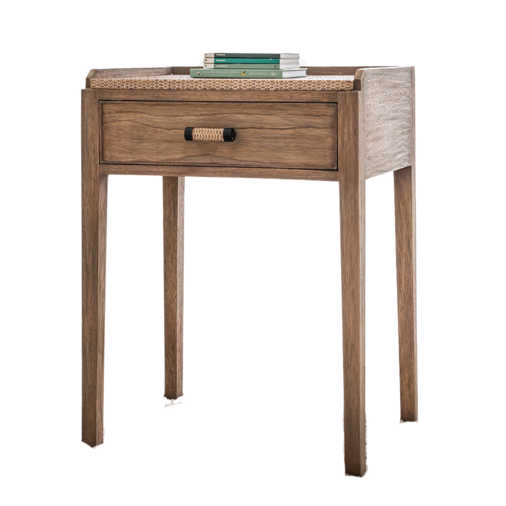 Lille Solid Wood Lamp Table with Raised Tray Top and Storage Drawer - Home Furniture Interiors