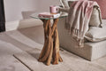 Rustic Teak Root Round Tempered Glass Top Tall Lamp Table - Home Furniture Interiors