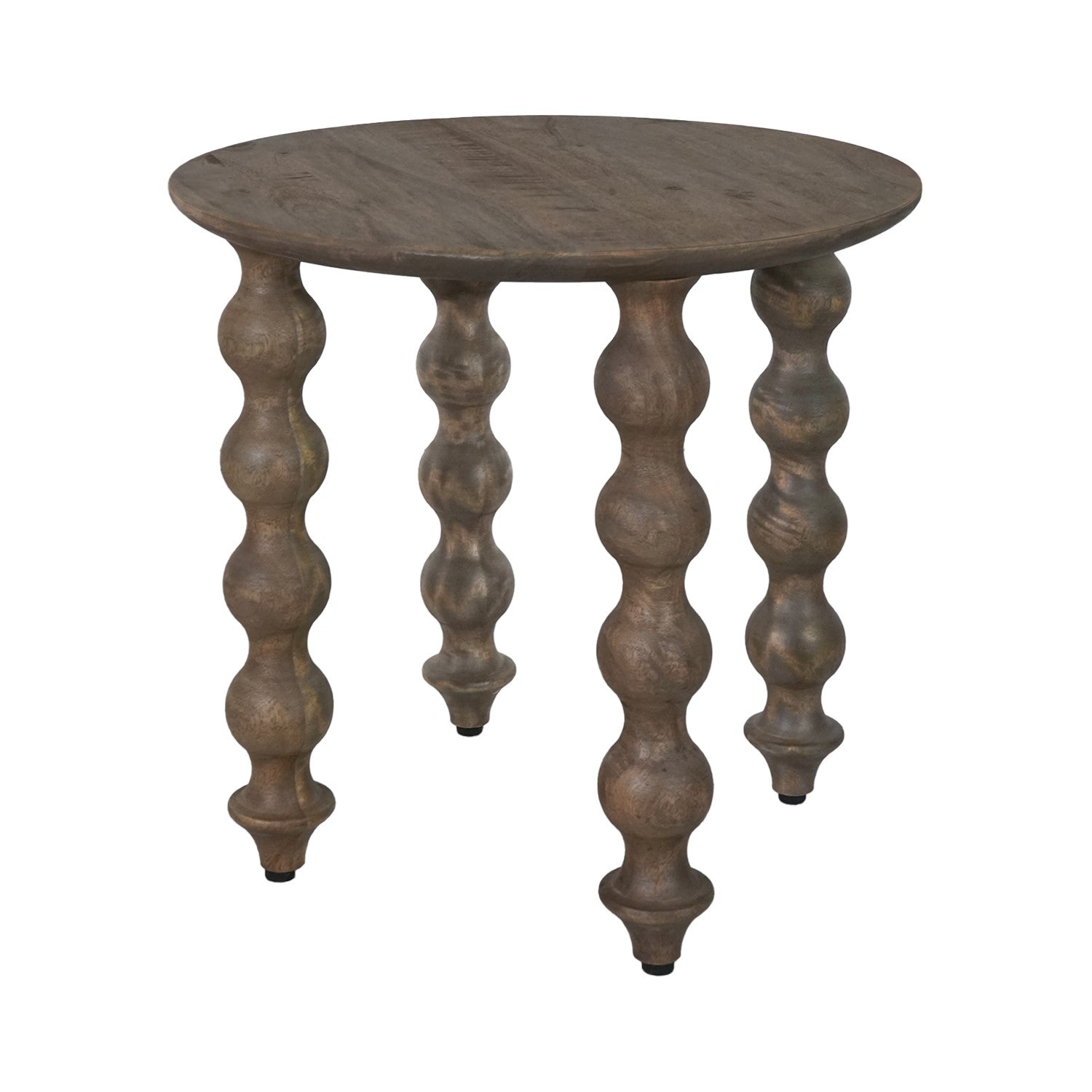 Rustic Grey Wood Round Side Table with Sculpted Spindle Legs - Home Furniture Interiors