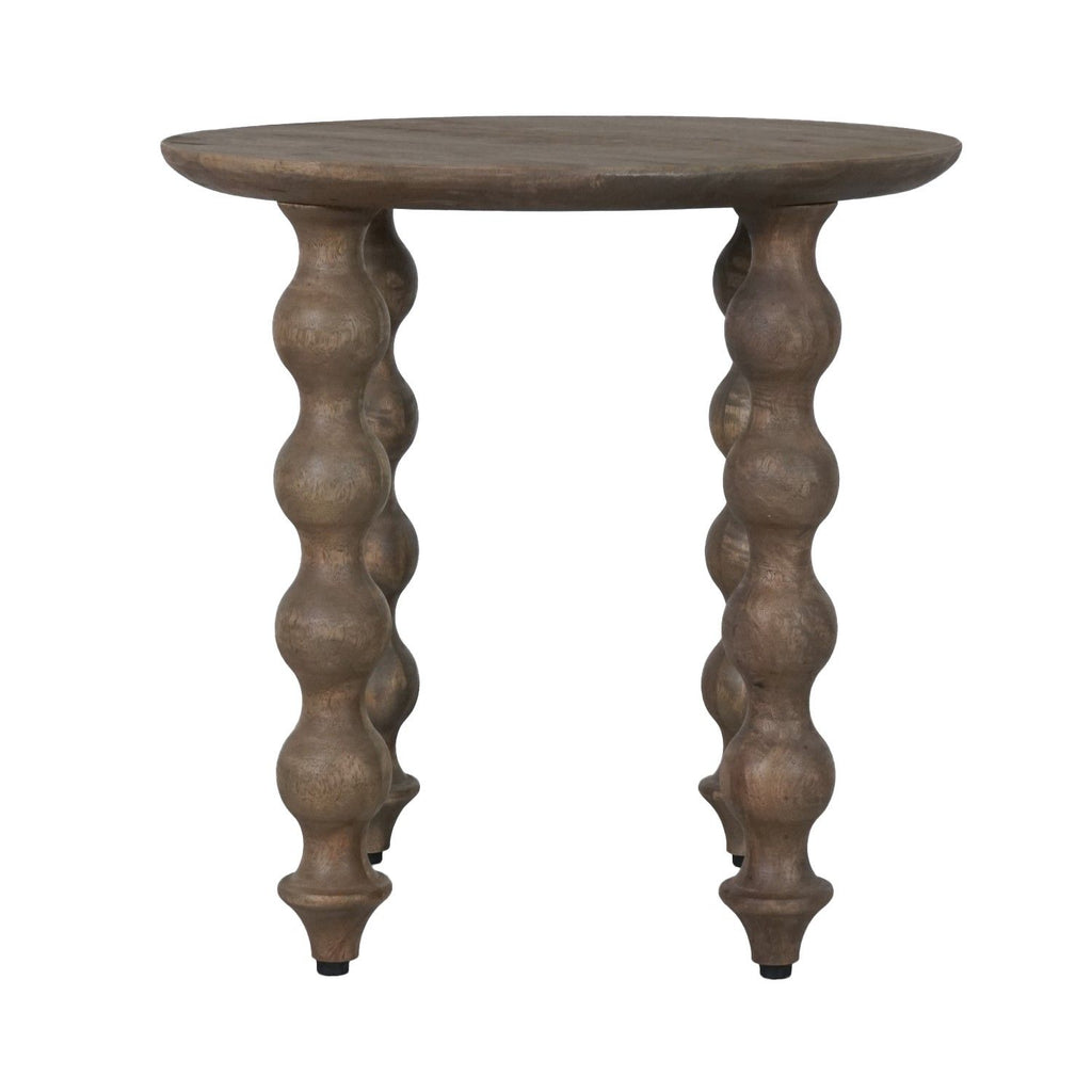 Rustic Grey Wood Round Side Table with Sculpted Spindle Legs - Home Furniture Interiors