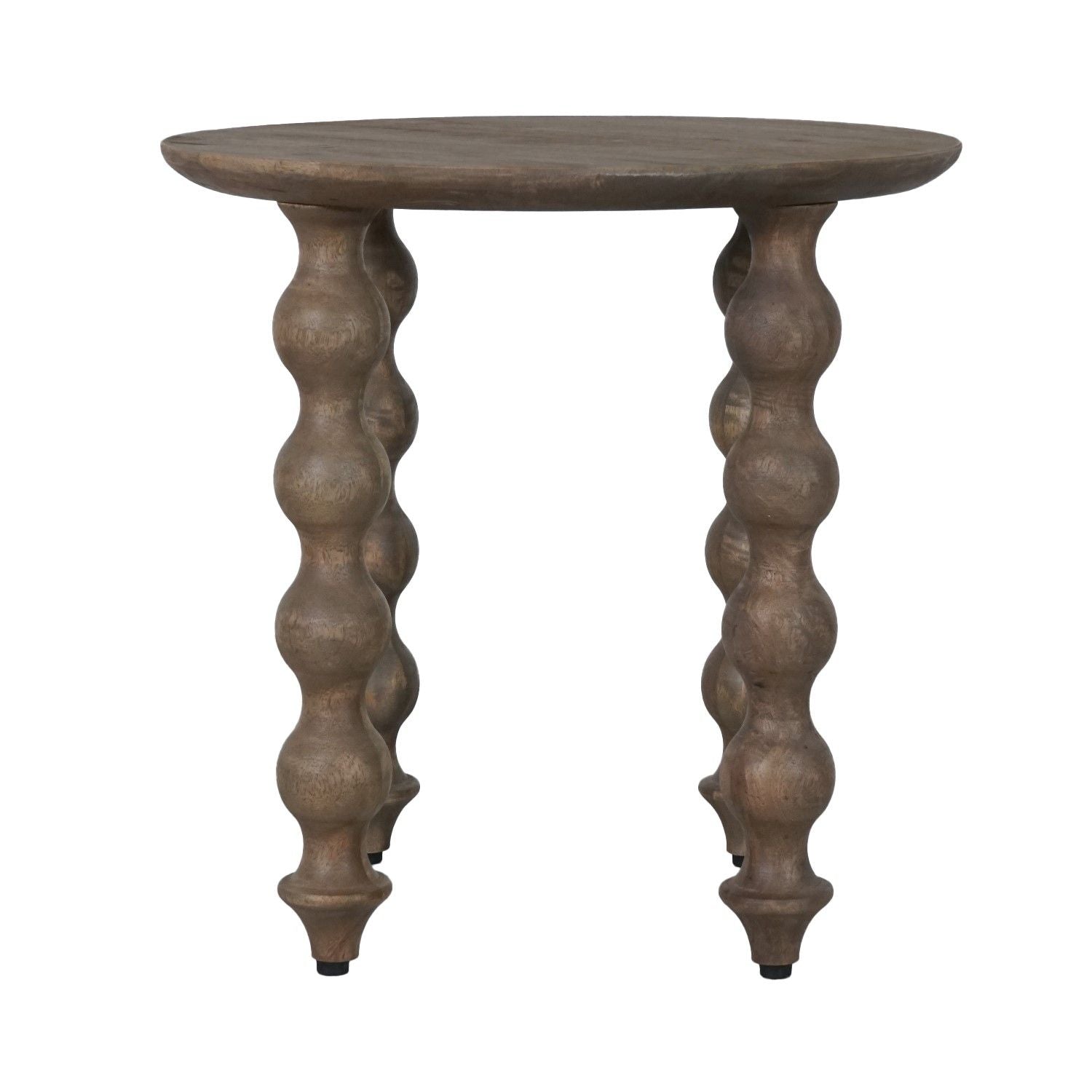 Rustic Grey Wood Round Side Table with Sculpted Spindle Legs - Home Furniture Interiors