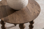 Rustic Grey Wood Round Side Table with Sculpted Spindle Legs - Home Furniture Interiors