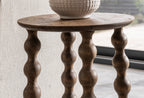 Rustic Grey Wood Round Side Table with Sculpted Spindle Legs - Home Furniture Interiors