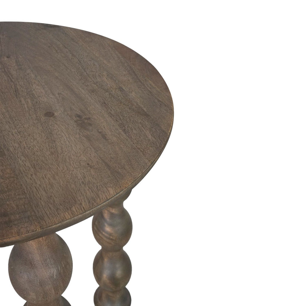Rustic Grey Wood Round Side Table with Sculpted Spindle Legs - Home Furniture Interiors