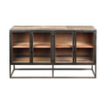 Industrial Dark Grey Reclaimed Wood 4 Glass Door Sideboard with Shelves