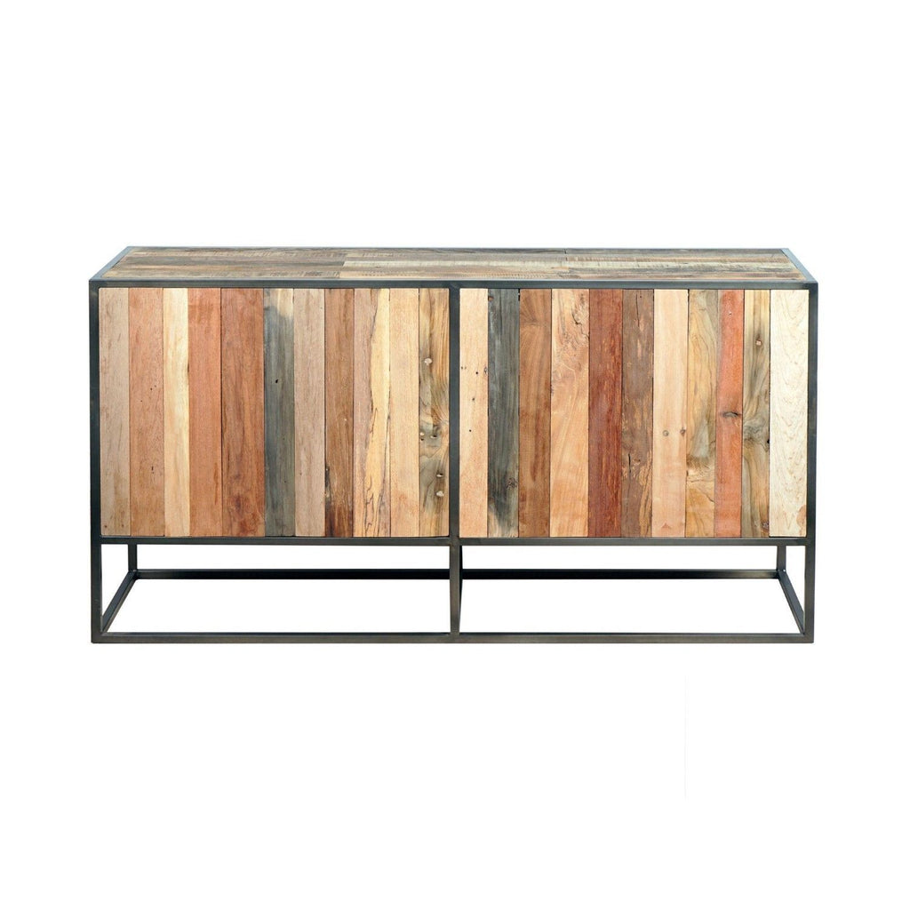 Industrial Dark Grey Reclaimed Wood 4 Glass Door Sideboard with Shelves - Home Furniture Interiors