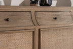 Large Rustic Oak Rattan 3 Door 3 Drawer Sideboard - Home Furniture Interiors