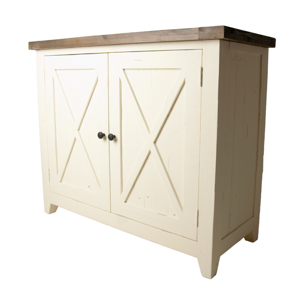 White Solid Pine 2 Door Sideboard with Distressed Matt Lacquer Finish - Home Furniture Interiors