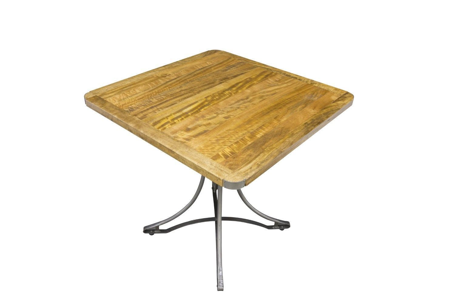 Modern Square Mango Wood Cafe Table Industrial Steel Base - Home Furniture Interiors