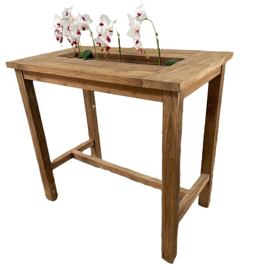 Natural Teak Wood Bar Table with Built In Chiller - Home Furniture Interiors