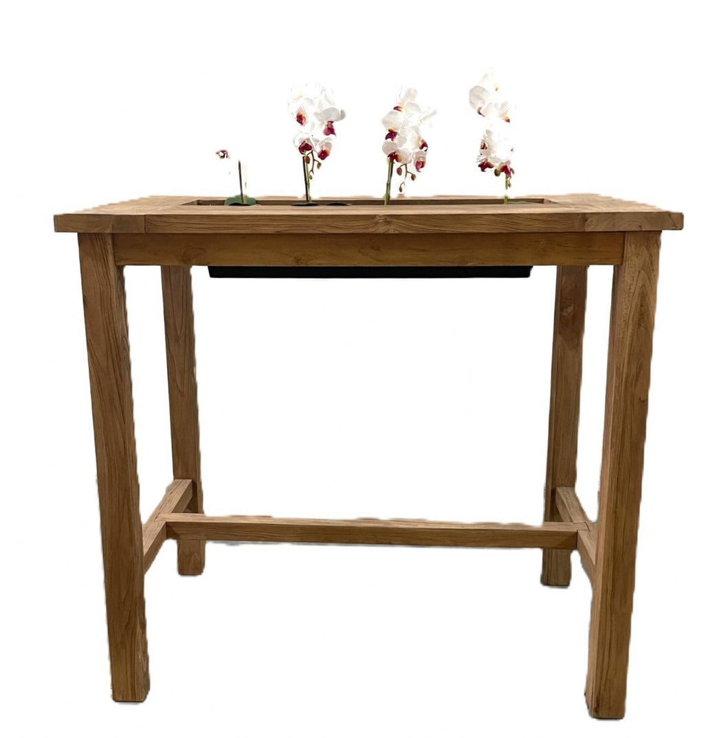 Natural Teak Wood Bar Table with Built In Chiller - Home Furniture Interiors