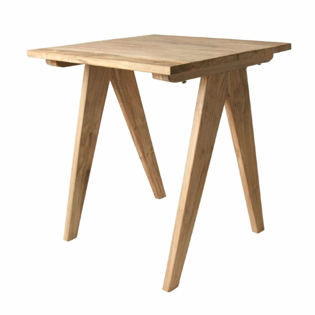 Rustic Square Teak Wood Bistro Table with Angled Arts and Crafts Legs